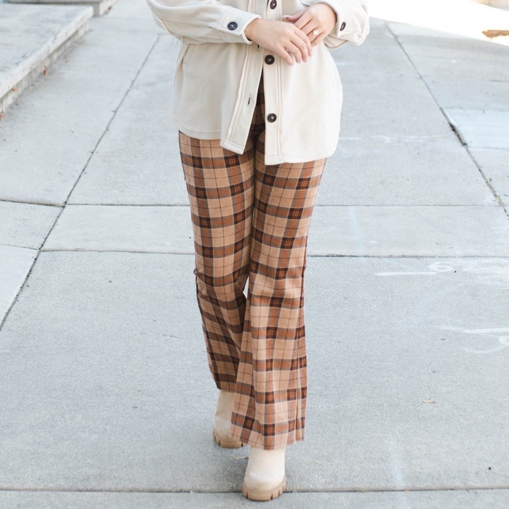 Calista Baylor Chestnut Plaid Flare Pants Size: M